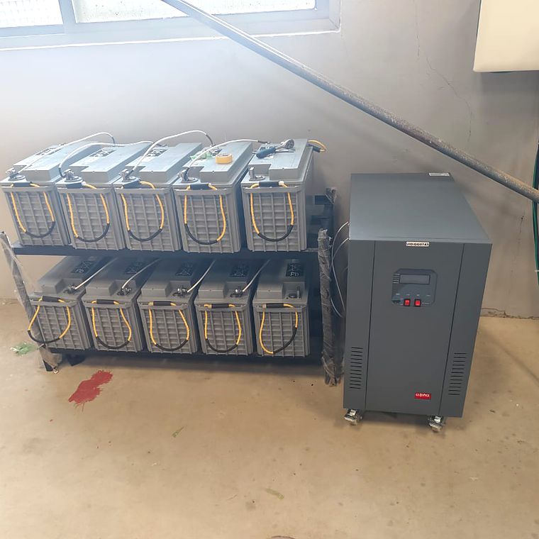 Battery bank and stabilizer in a plant room